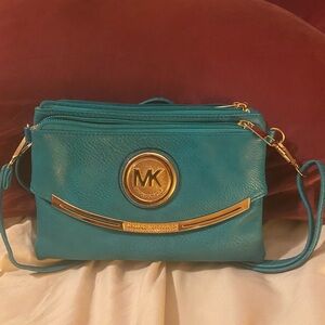 Michael Kors Turquoise Crossbody Bag with Gold Accents